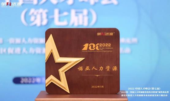 恭賀諾亞人力資源榮膺2022第一資源人力資源服務(wù)機構100強榜單！